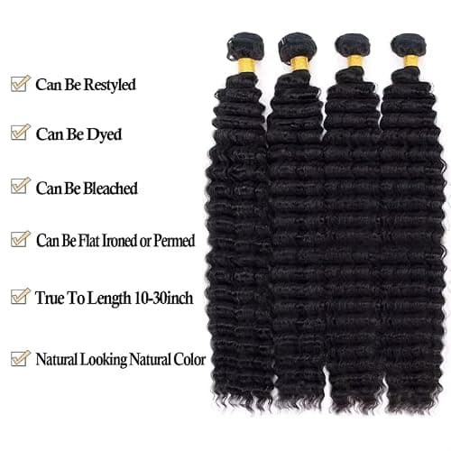 12A Deep Wave Bundles Human Hair 14 16 18 20 Inch Unprocessed Brazilian Virgin Deep Curly Quick Weave 4 Bundles Hair Extensions for Women Natural Color thumbnail 5