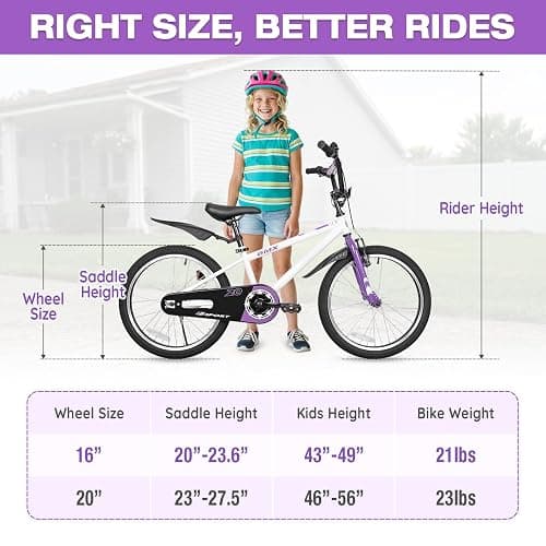 Yventix 16 20 Inch Kids Bike BMX Style Child Tween Bicycle Rider Ages 4-12 | High Carbon Steel Frame, Adjustable Seat, Handbrake Foot Brake, Bell, Reflectors, 85% Pre-Assembled, Outdoor Beginner Cycling thumbnail 7