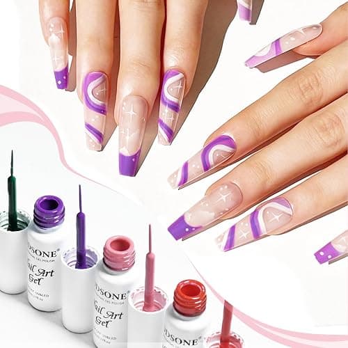 JODSONE 10pcs Nail Art Gel Liner Set,3D Nail Art Pens Effect for Fine Lines,Thin Brush Detail Polish,DIY Painted Nails at Home Salon,Liner Gel Nail Polish Valentine's Gift for Girls & Women thumbnail 5