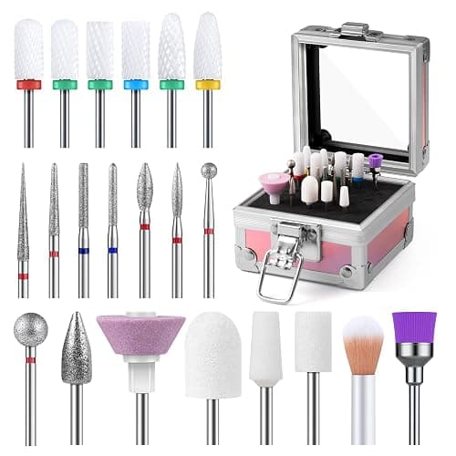 MelodySusie 21pcs Nail Drill Bit Set with Portable Holder Case, 3/32'' Ceramic Diamond Carbide Acrylic Gel Nail Art Tool Kit, Cuticle Remover Bit for Acrylic Dip Powder, Manicure Pedicure, Salon Home - Image 1