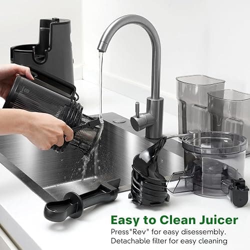 Cold Press Juicer, Juicer Machines with 5.4" Wide Feed Chute for Juice Extractor, Professional Slow Masticating Juicer for Whole Vegetables & Fruits with High Juice Yield, Easy to Clean (Black) thumbnail 9
