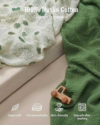 Blissful Diary Muslin Baby Changing Pad with Waterproof Lining Foam, Diaper Changing Table Pad with Cover for Dressers (Monstera, Avocado) thumbnail 3