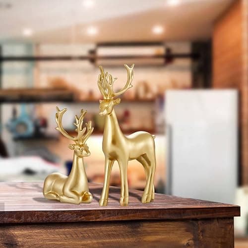 Christmas Decoration 2PCS Reindeer Resin Ornaments Mother Child Deer Couple Deer Sculpture used for Living Room Bookshelf Bedroom Wine Cabinet Decoration to Enhance Atmosphere (Gold Smooth) thumbnail 6