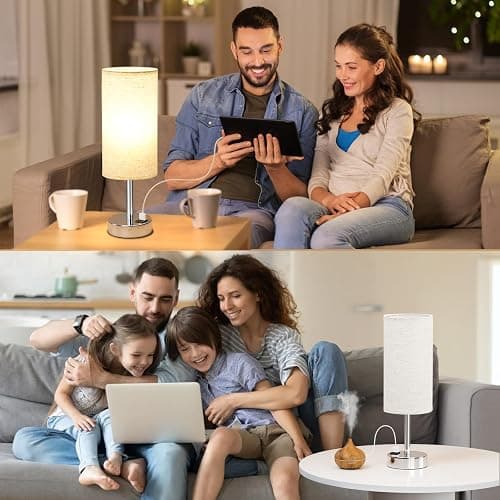 Dicoool Touch Table Lamp for Bedroom Nightstand - Bedside Lamp with USB-C USB-A Charging Ports White, 3 Way Dimmable Small Desk Lamp for Bedroom, Dorm Room, Office, Living Room, Reading, Bathroom thumbnail 7