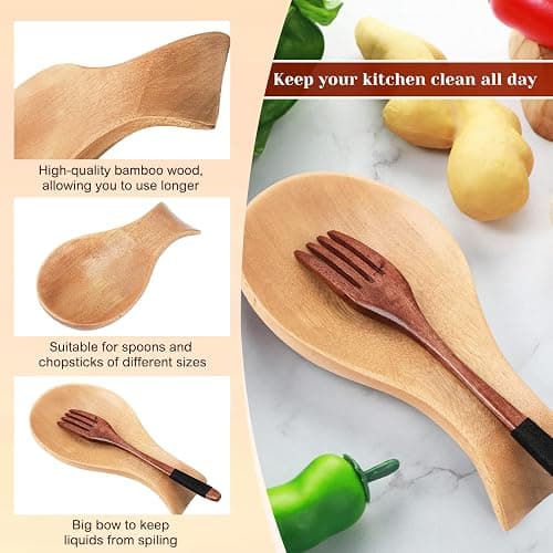 Patelai Acacia Wood Spoon Rest for Stove Top Bamboo Holder for Spatula Rest for Kitchen, Counter Spoon Holder for Countertop, Modern and Rustic for Farmhouse as Dining Table Decoration(Wood Color) thumbnail 5
