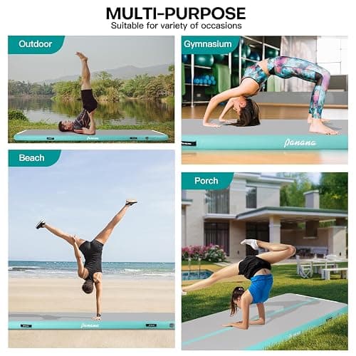 Panana Air Mat, Inflatable Air Gymnastics Mat 10ft Tumble Mats 4 Inch Thickness Air Roller Gymnastics Barrel Back Handspring Trainer/Yoga/Training/Cheerleading/Water Beach Park, Light Green thumbnail 7
