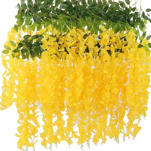 40 Pack Wisteria Flower Vines Garland, 3.75 Feet Artificial Flower Strings, Fake Hanging Flowers, Silk Wisteria Garland Flowers, Wisteria Vine for Wedding, Garden, Wall Decoration (Yellow) - Image 1