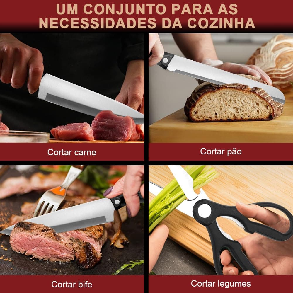Conjunto de Facas de Cozinha Kitchen Knife Set 19 Pieces Jogo de Facas, Conjunto de 19 Peças Faca, Aço Inoxidável thumbnail 7