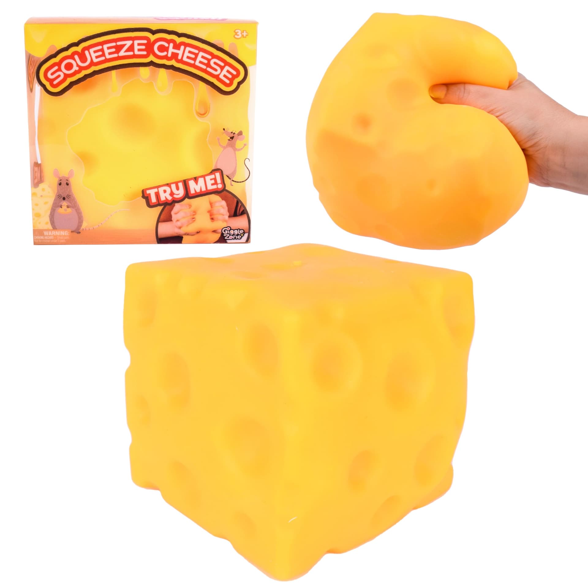 Sunny Days Entertainment Giggle Zone Squeeze Cheese - Extra Large Squishy Cheese Block | Gag Gifts Adult | 4.25 Inch Giant Stress Ball | Fidget Sensory Toy for Kids - - Image 1
