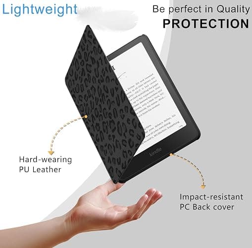 Case for Kindle Paperwhite 12th Gen 2024 (7") & Kindle Colorsoft Signature Edition – Premium PU Leather Cover with Auto Sleep/Wake, Lightweight & Durable Kindle Paperwhite Case, Black Leopard Print thumbnail 5