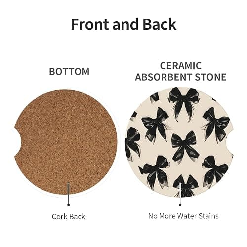 GUCIUU Car Coasters for Cup Holder 2 Pack - Black Bow Tie | 2.56 Inch Absorbent Ceramic Drink Cup Coasters for Car, Anti-Slip Cork Base Interior Accessories for Women & Men thumbnail 3