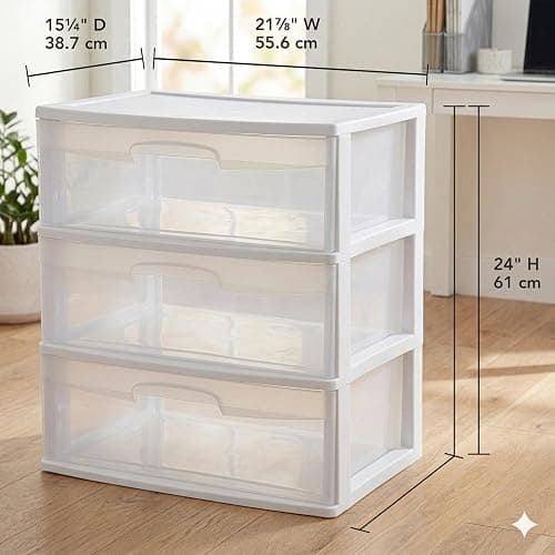 3 Drawer Storage Organizer, 3-Tier Wide Clear Plastic Drawer Storage - White, for Bathroom, Bedroom, Office, and Classroom Organization (White) thumbnail 3