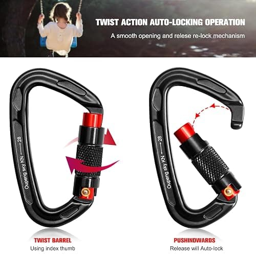 Auto Locking Carabiner Clips - 28KN (6172lbs) Heavy Duty Caribeaners ，2PCS Large Carabiner Clip for Keychains，Hammock，Camping, Gym, Hiking, Outdoor ，Dog Leash thumbnail 2