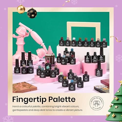 beetles Gel Polish Christmas Gel Nail Polish Set 32 Winter Colors with Base Top Coat Burgundy Red Blue Purple Brown Orange Green Pink Black White Uv LED Lamp Nails Gifts for Women Fingertip Palette thumbnail 6