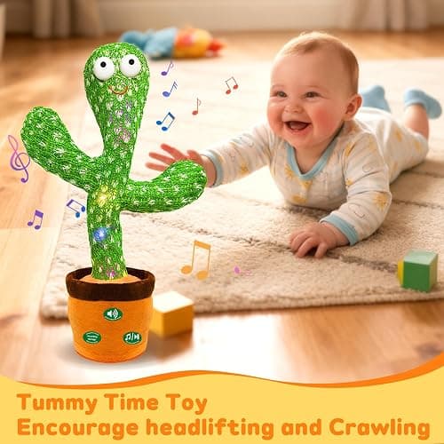 Hunfur (Updated Volume Adjustment) Dancing Mimicking Talking Cactus Toy,Funny Gift for Toddler 1 2 3 Year Old Boy Girl,Singing Record Repeat What You Say Light Up Baby Infant Toys 6-12 12-18 Months thumbnail 2