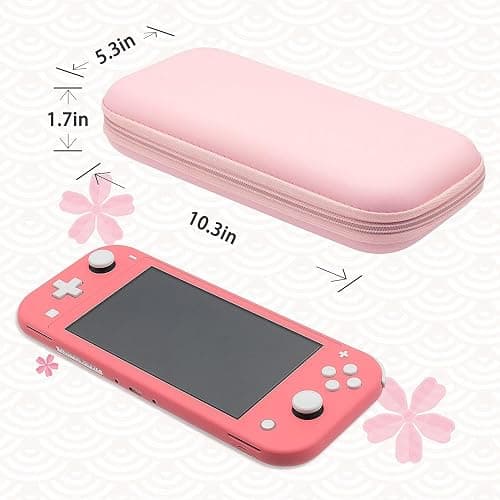 BRHE Pink Travel Carrying Case Accessories Kit for Switch Lite, Hard Protective Cover Skin Shell with Stand, Glass Screen Protector, Thumb Grip Caps 9 in 1 thumbnail 9