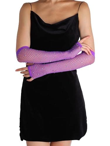 OTPEH Women Fishnet Rhinestone Gloves Fingerless Fish Net Arm Sleeve Warmers 80s Emo Scene Accessories thumbnail 3
