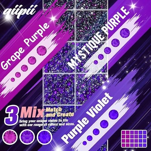 qiipii 2mm-6mm 3 Color Violet Series Crystal Resin Rhinestones w B7000 Jewelry Glue for Bedazzling Crafting Flatback Stones Gems Diamonds for Nails Face Eyes Makeup Tumblers Bottles DIY Crafts Clothes thumbnail 2