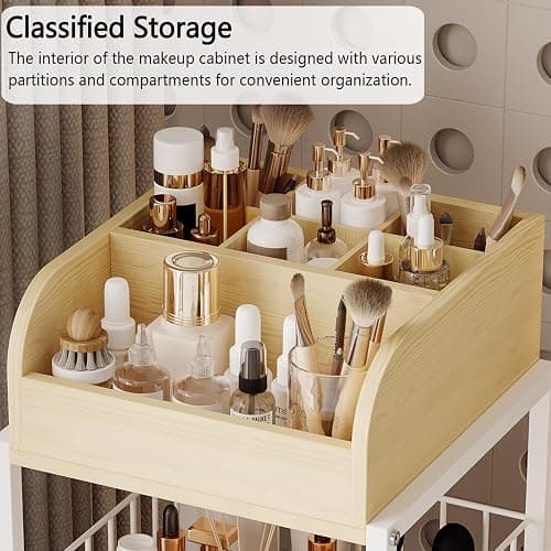 Makeup Organizer Cart with Drawers, Make up Organizers for Vanity, Floor Skincare Organizers- for Cosmetics, Nail Polish, Art Supply, Bathroom Vanity Desktop Organizer (White) thumbnail 4