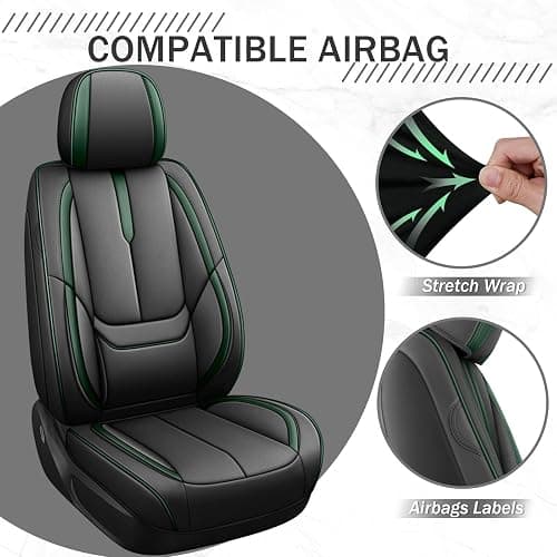 AutoSeatCovers Seat Covers for 95% of Subaru 2000-2024 Full Set/Black-Green | Premium Faux Leather Seat Cover Breathable Waterproof Sports Drive in Style,Easy to Install Seat Covers thumbnail 4