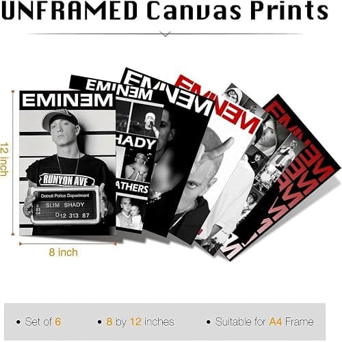 Xuseoua Eminem-Poster, Rapper-Musik, Vintage-Cover, Schwarz-Weiß, Wandkunst, Leinwandposter, Raumdekor, ästhetischer Poster, Druck, Dekorposter, 20 x 30 cm, Stil 1 thumbnail 2