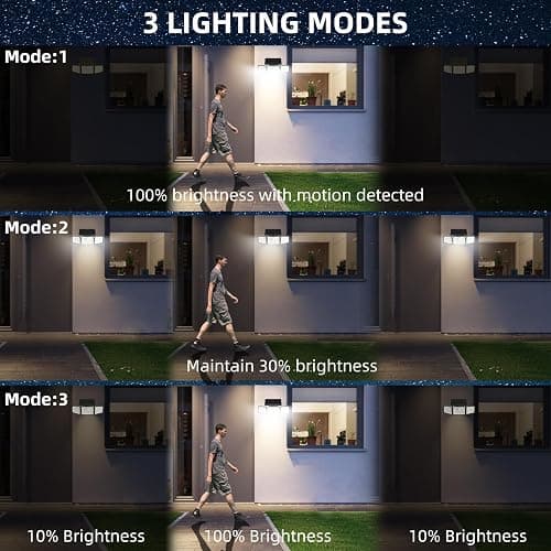 daphino 2500LM Solar Lights Outdoor with Motion Sensor,3 Head 270° Wide Angle Street Area Lights, IP65 Waterproof Security Lighting with 3 Modes(Non-Remote,2 Pcs) thumbnail 6