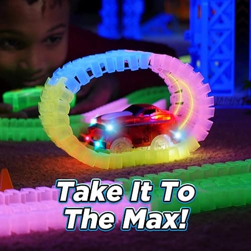 Ontel Magic Tracks 10 Foot Glow In The Dark Bendable Flexible Racetrack with LED Light-Up Race Car, Educational Playset Birthday Gift for Ages 3+ thumbnail 6