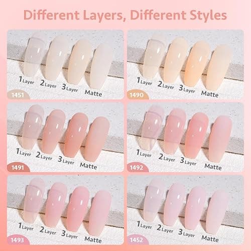 GAOY Jelly Gel Nail Polish Set of 6 Colors Pink White Nude Sheer Gel Polish Kit for Salon Manicure and Nail Art DIY at Home thumbnail 7