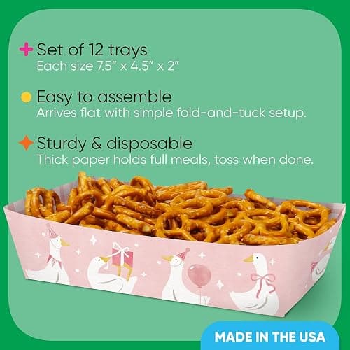 Big Dot of Happiness One Silly Goose Pink Paper Food Trays, Disposable Food Boats for Girl 1st Birthday Party, Double-Sided Paper Meal Holders for Nachos, Hot Dogs, French Fries - 12 Ct thumbnail 3