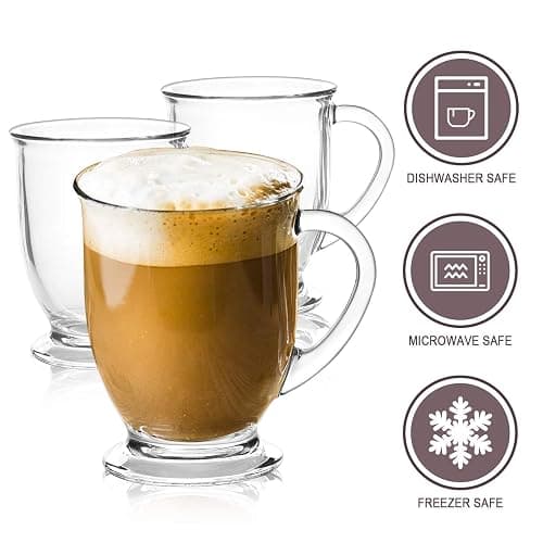 15oz/450ml Glass Coffee Mugs Clear Coffee Cups with Handles perfect for Latte, Cappuccino, Espresso Coffee, Tea and Hot Beverages, Set of 6 thumbnail 4