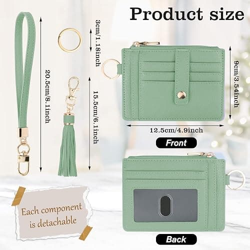 KNGITRYI Small Wristlet Wallets for Women RFID Credit Card Holder Wallet Keychain Wristlet Wallet Credit Card Wallets for Women (Green) thumbnail 2
