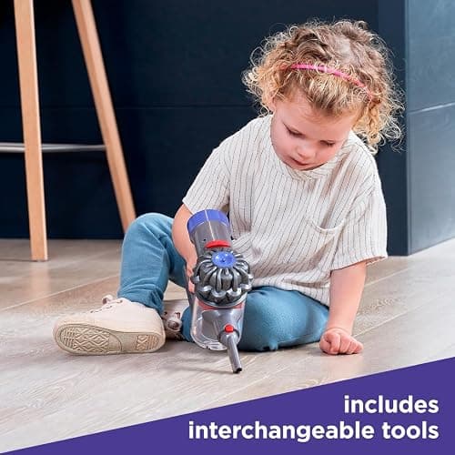 Casdon Dyson Cordless Vacuum Interactive & Officially Licensed Toy Dyson Vacuum For Children Aged 3+ Realistic Role-Play Fun, Purple and Orange - Purple thumbnail 7