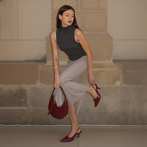 Mattiventon Slingback Heels for Women Kitten Heels Bow Ankle Strap Pointed Toe Heel Sexy Wedding Dress Party Pumps thumbnail 3