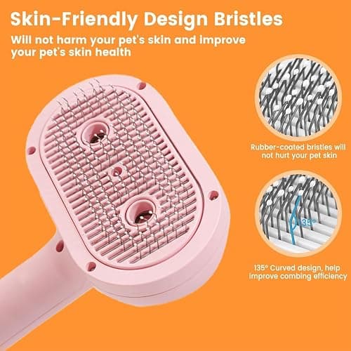 Cat Steam Brush with Release Button, 3-in-1 Steam Grooming Brush for Shedding, Hair Removal tool for Dogs & Cats, Self Cleaning Spray Comb with Mist for Long Haired Pets thumbnail 3