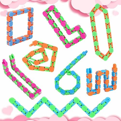 8Pcs 24Links Fidgets Wacky Tracks Fidget Toys for Kids Classroom Students Gifts School Stocking Stuffers Plastic Sensory Autism Snap Fidget Click Snake Toys for Adults Travel Stress Relief 11inch thumbnail 9