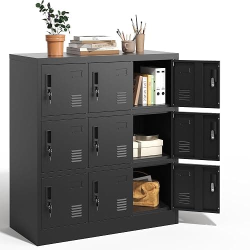 VIYET Employee Storage Locker,9 Door Storage Locker,Metal Locker for Employees Office Steel Gym Lockers with Card Slot,Office Storage Lockers for Home,School(Black) - Image 1