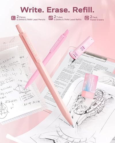 Four Candies Pink School Supplies with Case, Gel Pens with Black Ink, Correction Tapes, Pastel Highlighters, Mechanical Pencils, Sticky Notes, Index Post for Bible Study Stationary College Essentials thumbnail 3