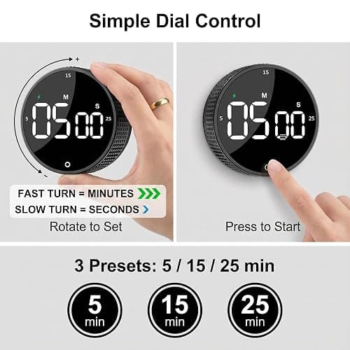 TLTWHS Rechargeable Magnetic Kitchen Timer, LED Countdown/Count-Up Timer, Supports USB-C Charging, with Loud Alarm, 3 Preset Quick Times (5/15/25m), Perfect for Kitchen Cooking, Studying, and Fitness thumbnail 4