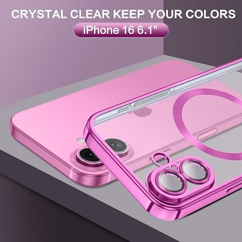 DUEDUE Magnetic Case for iPhone 16 Case Compatible with MagSafe Crystal Clear Phone Case iPhone 16 Slim Shockproof Protective Cover for iPhone 16 Phone Case 6.1 inch Pink thumbnail 3