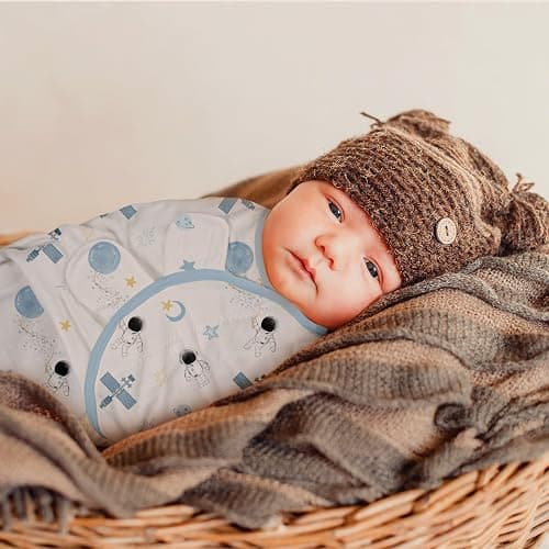 GLLQUEN BABY Baby Swaddle Wraps for 0-3 Months Newborn,Oeko-tex100,100% Breathable Organic Cotton Fabric Swadding Blankets,3 Pack(Astronaut) thumbnail 9