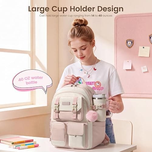 LOVEVOOK School Backpack for Teen Girls,Student Backpack Purse for 8-16 Teenage,Cute Kid Bookbag with Large Cup Holder thumbnail 3