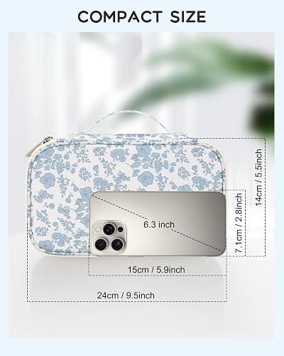 Relavel Travel Makeup Bag, Small Floral Cosmetic Bag with Makeup Brush Compartment, Portable Makeup Pouch for Women, Double Layer Makeup Organizer Bag Cute Toiletry Bag thumbnail 2