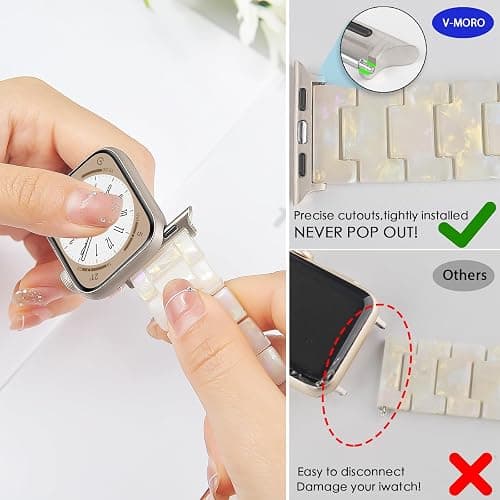V-MORO Resin Bands Compatible with Apple Watch Series 8/7/9/10/11 Starlight Buckle Fashion Lightweight Cute Watch Strap for iwatch Series SE/6/5/4/3/2/1(Aurora White,42mm/41mm/40mm/38mm) thumbnail 6