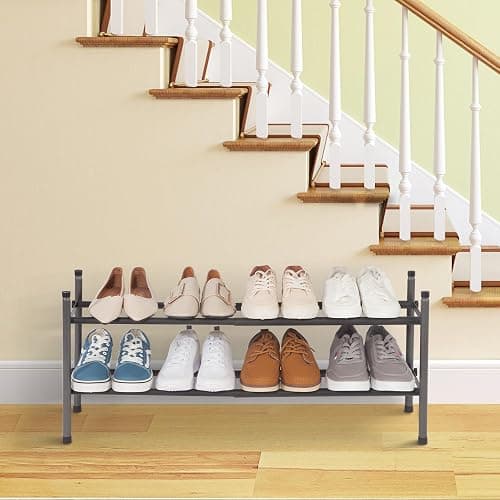 STORAGE MANIAC Expandable Shoe Rack, 8 Pairs Stackable Small Shoe Rack, Metal Adjustable Shoes Organizer for Closet, Entryway, Hallway, Garage, Front Door, Shoes Shelves, Black 2 Tier thumbnail 8