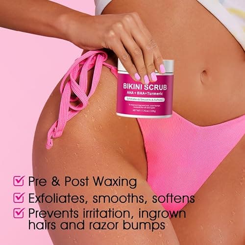 Bikini Area Exfoliator with 10% AHA+BHA & Turmeric, Ingrown Hair & Razor Bumps for Bikini Underarm Area, Skin Moisturizing, Smoothing, Even Skin Tone Exfoliating Body Scrub with Walnut Shell Powder thumbnail 2