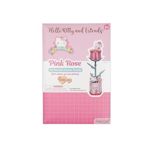 Hands Craft Hello Kitty and Friends Pink Rose 3D Wooden Puzzle Kit | DIY Flower Model | Arts & Crafts for Adults & Kids | Creative Hobby Kits | Hello Kitty Collectible | Wood Building Set thumbnail 6