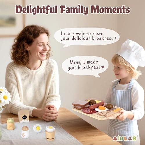 Airlab Toy Food for Toddler 3-5 Pretend Play Kids Kitchen Playset Breakfast Cutting Food Girl Boy Birthday Gift Age 3 4 5 6 Year Old Wood Educational Toys Kitchen Accessories thumbnail 3