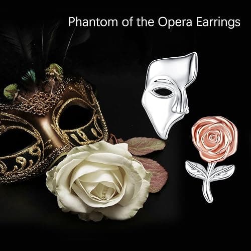 Phantom of the Opera Earrings Sterling Silver Phantom of the Opera Mask Stud Earrings Jewelry Theater Gifts for Women Men thumbnail 2