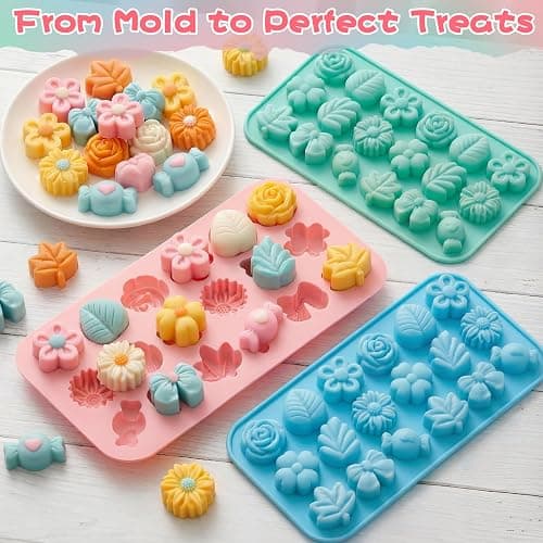 Sliner Floral and Plant 3 Pcs Candy Molds Silicone 3D Chocolate Molds 18-cavities for Chocolate Gummies Cupcake Jelly Muffin Cookie Dessert Baking Ice Cube Soap Making (9.84 x 5.91 Inches) thumbnail 4