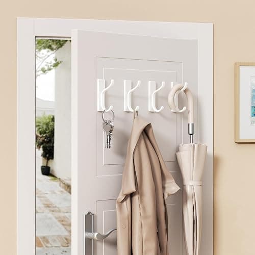 pickpiff Adhesive Wall Coat Hooks - Heavy Duty Stick-On Door Hanger, Metal Hook for Hanging Towel,Purse, Robe, Backpack, Jacket, Clothes - for Bathroom,Dorm, Closet, Kitchen - White, 4 Pack thumbnail 9